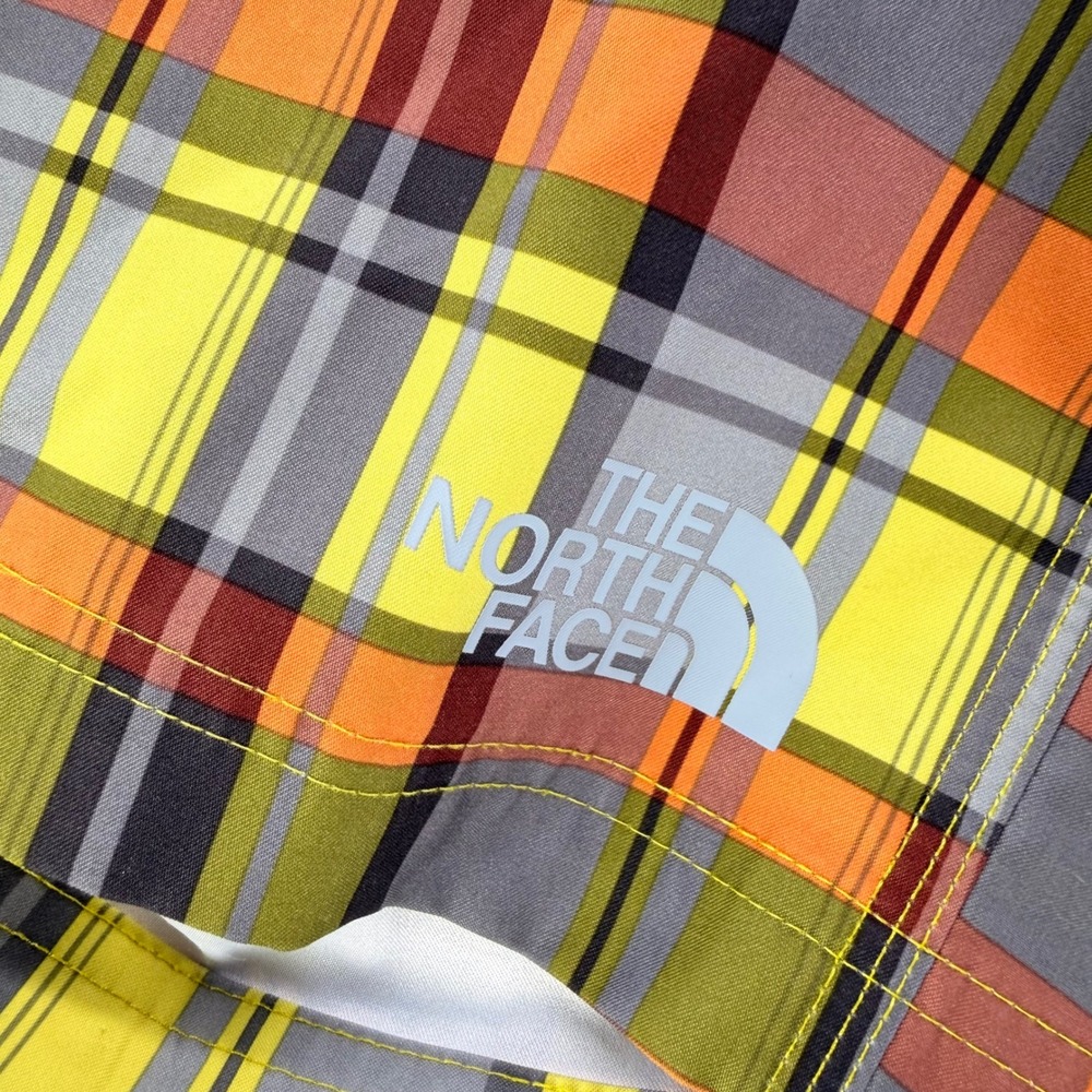 The North Face Board Shorts 34 Yellow Plaid Polyester Hiking Swimming Trunks